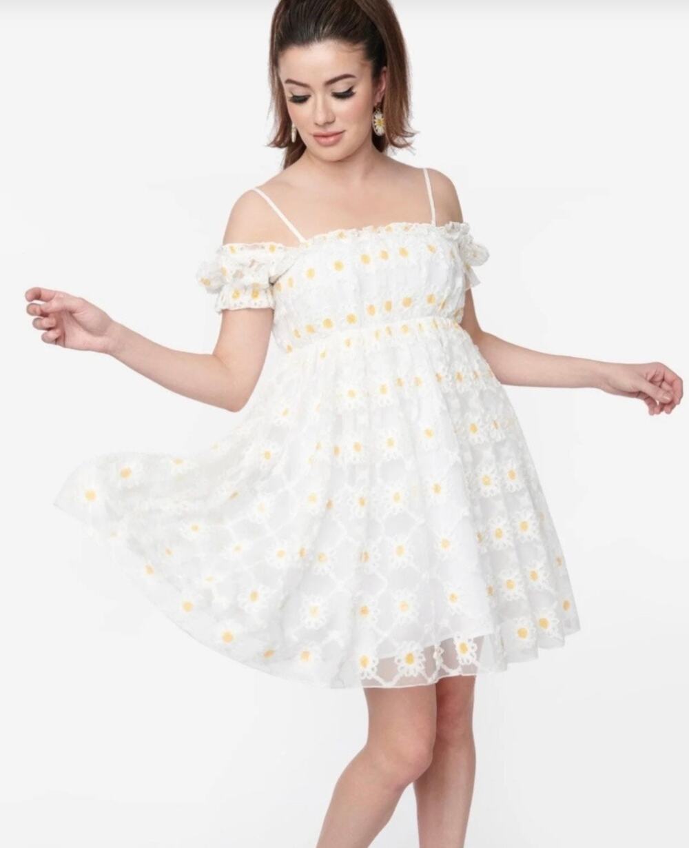 Smak Parlour Unique Vintage White Daisy Babydoll Dress 4X 22 24 NWT